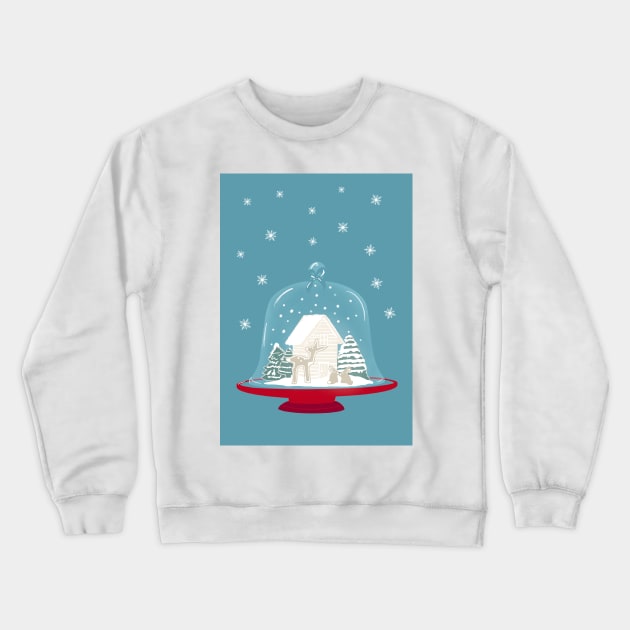 Vintage Christmas Cloche on Red Platter With Gingerbread Biscuit Scene Crewneck Sweatshirt by NattyDesigns